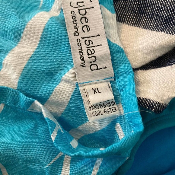 Tybee Island Clothing Dress Sz XL Blue White Leaf Handkerchief Shift Beach Cover - Picture 7 of 10
